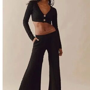 Free People Beach Ziggy Sweater Set Wide Leg xs extra small black long sleeve